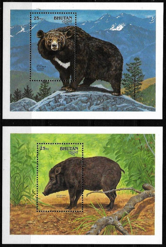 Fauna Protegida - Oso Negro - Gaur  - Bután - 2 Blocks Mint