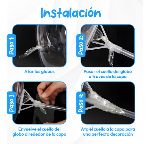 50 Bases Y 50 Popote Porta Globo Grande De 55cm Transparente Para Burbujas Grandes O Jumbos, Ideal Para Globos Burbuja De Luz Leed, Suficiente Espacio Interior Para Agregarle Una Tira De Luz Leed