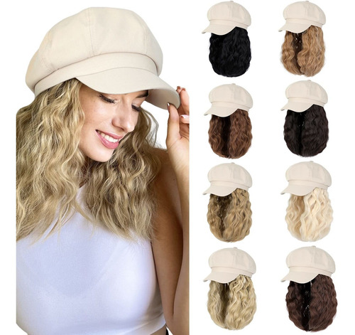 Cephermer Gorra De Newsboy Con Extensiones De Cabello Rizado