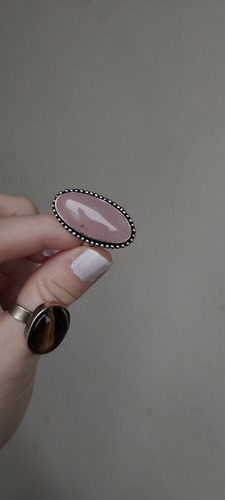 Anillo Hindú De Piedra Cuarzo Rosa Xl Regulable