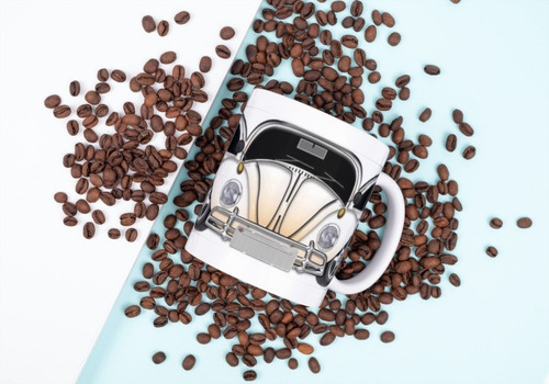 Taza Café Bocho Blanco Automóvil Carro Vintage Animado 11 Oz
