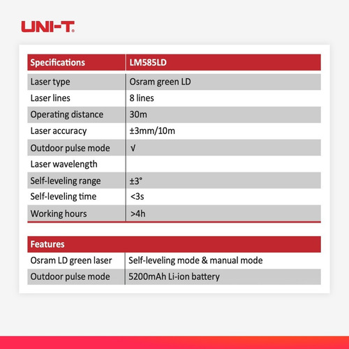 Imagen 3 de 9 de Nivel Láser 360 Grados Uni-t Lm585ld / 8 Lineas / 3 Planos