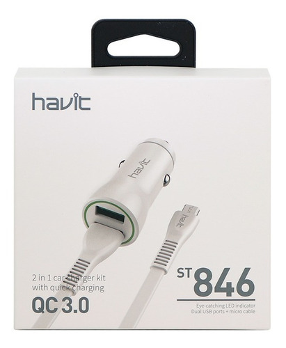 Cargador De Auto Havit 3.0 12v St846 Cable Micro Usb