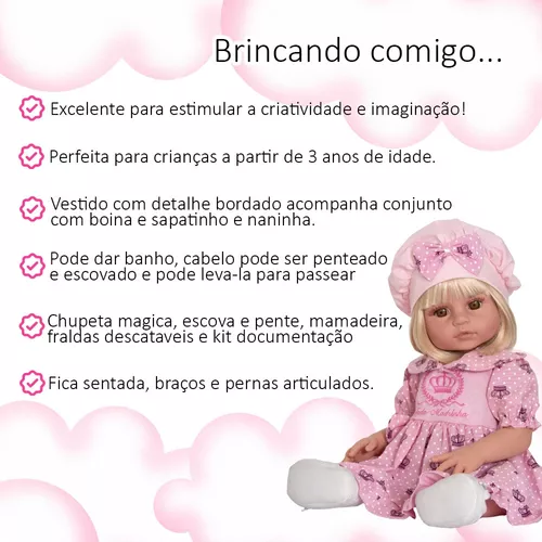 Boneca Bebe Reborn Realista Silicone + Pente e Escova - Cor