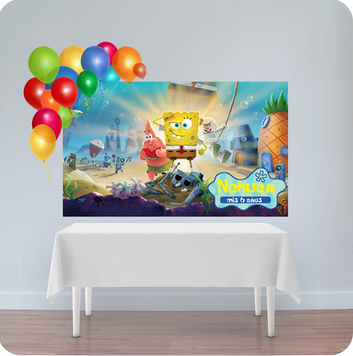 Banner Fondo Candy Bar Cumpleaños Bob Esponja 100x50