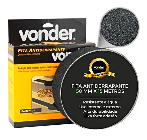 Fita Anti Derrapante Para Escada 15m 50mm Preto Vonder