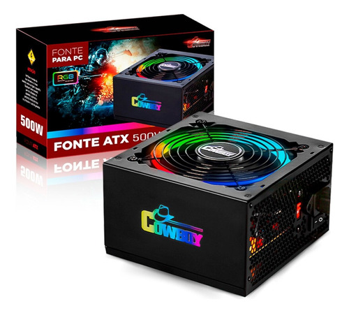 Fonte Gamer Rgb Para Pc 500w Real Atx Com Proteção Cor Preto 127/220v