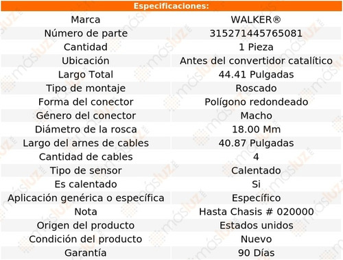 Sensor Ox O2 Antes Cc Saab 44629 4 Cil 2.3l 99 Walker
