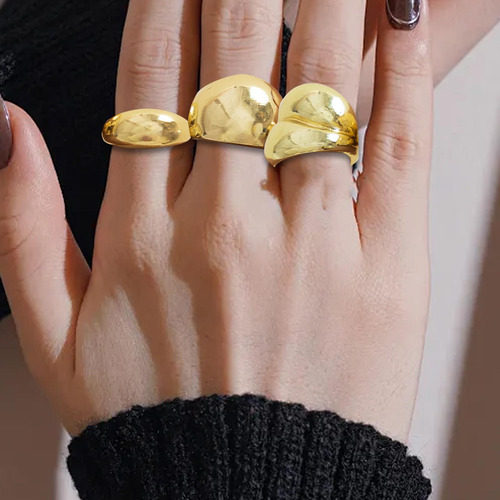 3 Uds Anillos Abiertos Anillos De Mujer Moda Geométrica Oro