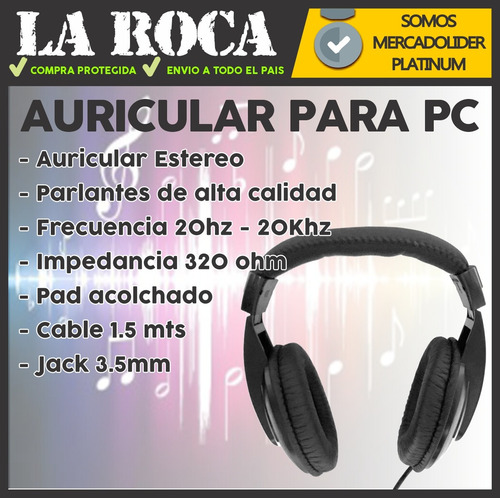 Imagen 4 de 10 de Auricular Profesional Dj Pc Home Estudio Grabacion La Roca