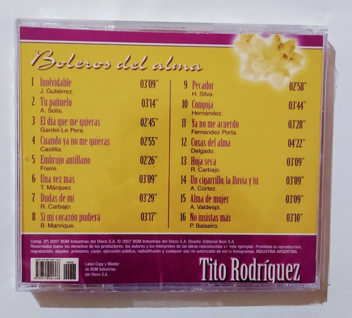 Tito Rodríguez Cd Nuevo Original 16 Boleros Del Alma