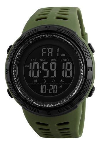 Reloj pulsera digital Skmei 1251 con correa de poliuretano color verde musgo - fondo negro