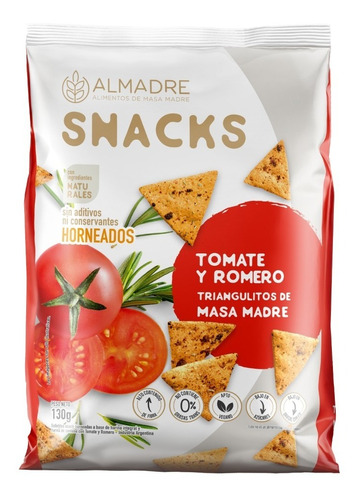 Almadre Snacks Saludables De Masa Madre Tomate Y Romero 130g