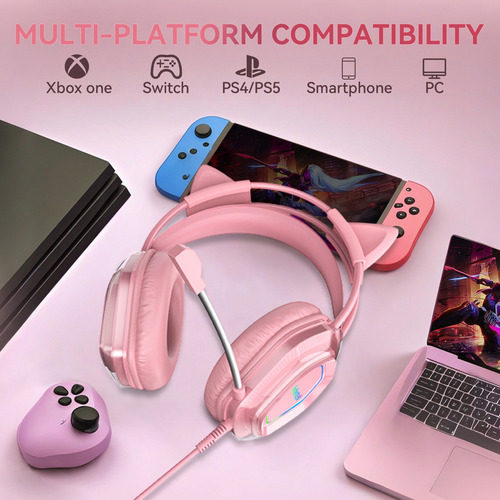 Audífonos Voistek V10 Para Juegos De 3,5 Mm Con Micrófono Color Rosa