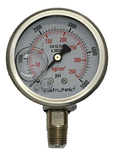 Manómetro Glicerina Acero Inoxidable Rango 0 A 5000 Psi 