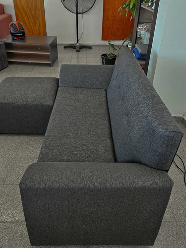 Sofa Con Banqueta Movil 3 Cuerpos Chenille Anti Desgarro Gris Oscuro Chenille Anti Desgarro