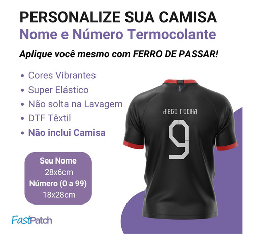 5 Kit Nome + Número Termocolante Personalizado Camisa Time