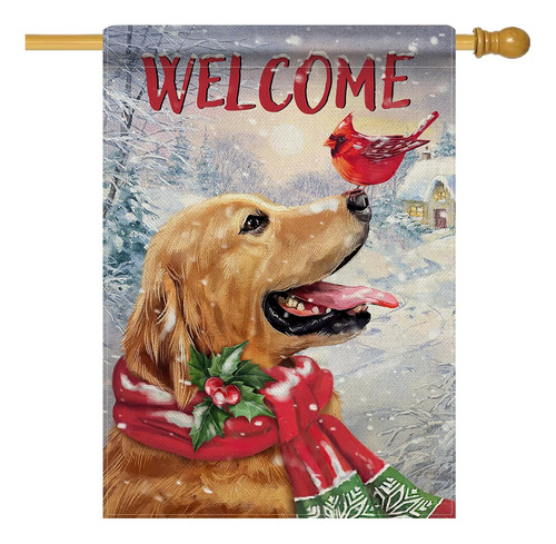 Bandera De Bienvenida Invierno Golden Retriever Dog Dec...