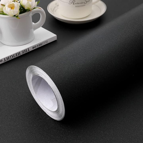Practicalws 15.7inch×984.2inch Black Wallpaper Solid Colo...
