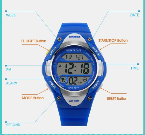Relógio Infantil Digital Skmei 1077 Azul Rosa Ou Preto