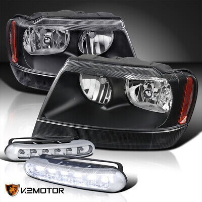 For 99-04 Jeep Grand Cherokee Black Clear Headlights Pair Kg
