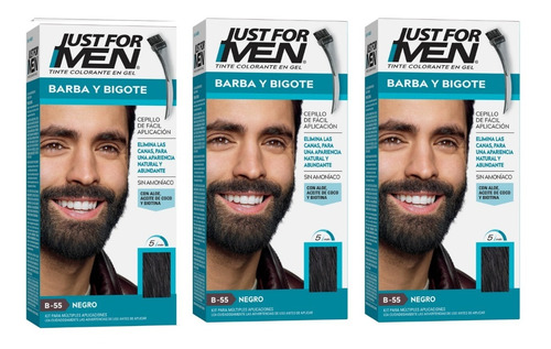 Pack X3 Just For Men Barba Y Bigote Negro Tintura