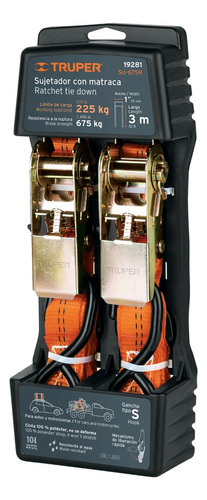 2 Eslingas Crique Traca Sujetador 3mts Reforzado Autos Moto Color Naranja