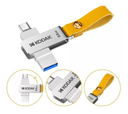 Pen Drive 2 Em 1 - 3.1 Dual 64gb P/celular-pc-notebook Kodak Cor Prateado