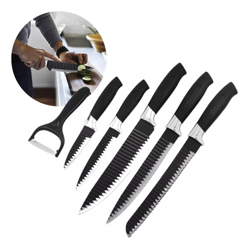 Set De Cuchillos Profesionales Para Cocina 6 Piezas Negro