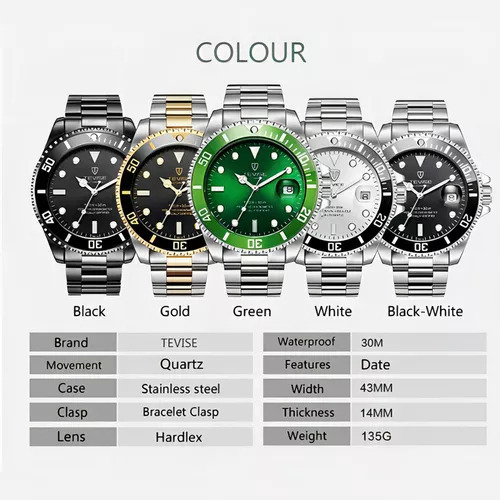 ` Reloj Mecánico Automático Con Bisel Tevise Calendar Man
