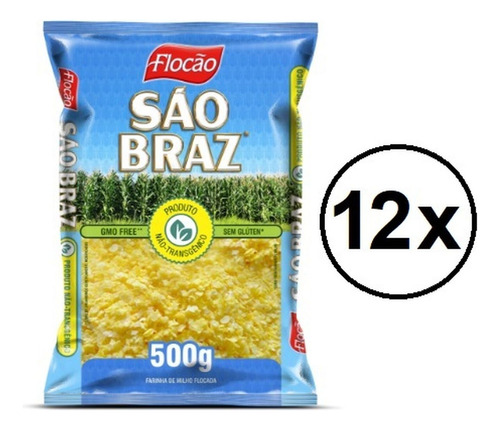 Kit C/ 12 Flocão De Milho Puro Não Transgênico 500g São Braz