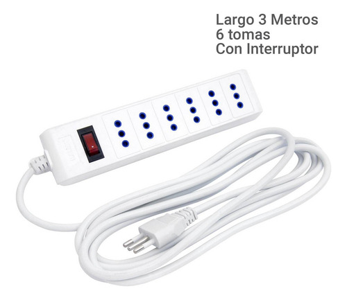 Alargador 6 Tomas Con Interruptor On Off 3 M Blanco