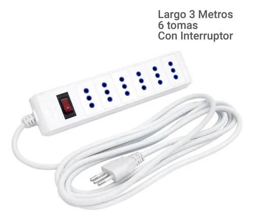 Alargador 6 Tomas Con Interruptor On Off 3 M Blanco