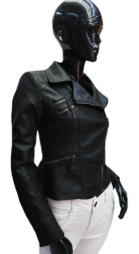 Imagen 2 de 6 de Chamarra Vinipiel Biker Dama
