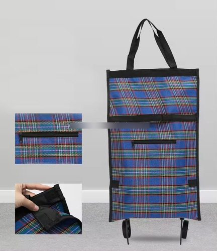 Pack 10 Bolsas Plegables Con Ruedas Tela Escocesa Compras