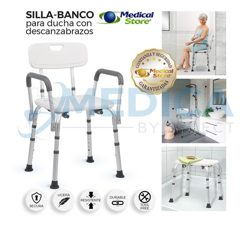 Silla Ducha Baño Ajustable Brazos Respaldo Drive Envio Grat.