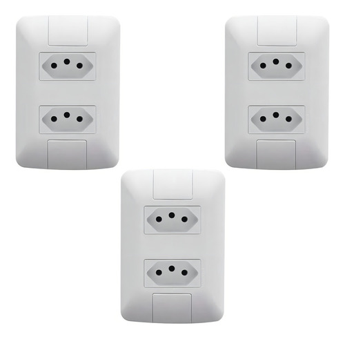 Kit com 3 Tomadas Duplas 10A Horizontal Tramontina Aria Cor Branco