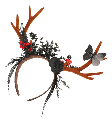 Diadema Navideña Con Cuernos De Ciervo Y Accesorios Para El