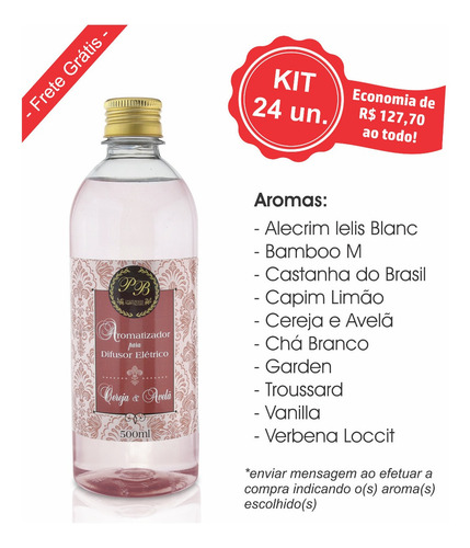 Aromatizador Para Difusor Eletrico 500 Ml - Kit 24 Unidades