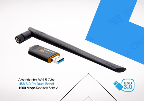Imagen 3 de 9 de Adaptador Wifi 5 Ghz Usb 3.0 Pc Dual B 1200 Mbps Realtek 5db