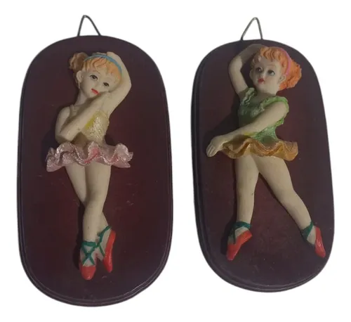 comprar Set X 2 Cuadritos Niñas Bailarinas Resina Base Madera