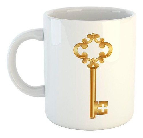 Taza De Ceramica Gold Key Llave Dorada Corona Dibujo M1