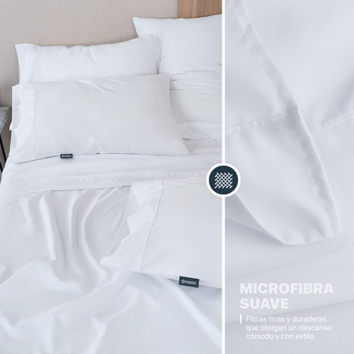 Juego Sábanas Queen Size + 4 Fundas Almohada Esquimal Blanco Liso