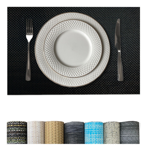 10 Jogo Americano Mesa Posta Luxo Impermeável Mz Rust 2 Vr Cor M12 PRETO grafite cinza claro escuro café RUSTICO MZ RETANGULAR