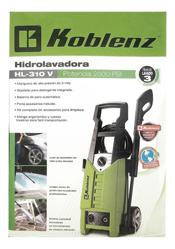Hidrolavadora Electrica 2000 Psi 5 Lt/min Con Koblenz Hl310v