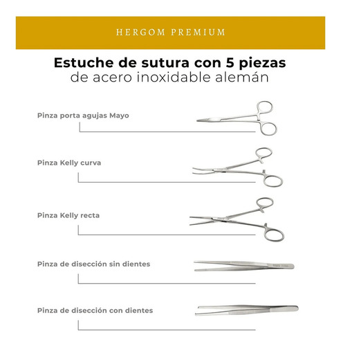 Set De Pinzas Para Sutura De Acero Inoxidable 5pza Hergom