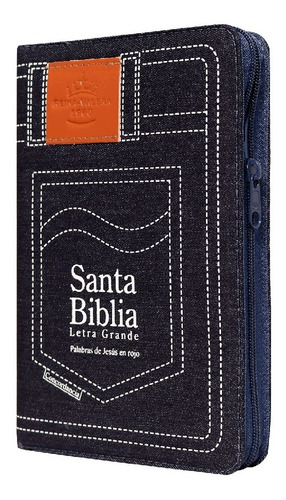 Imagen 2 de 6 de Biblia Rvr-1960 Letra Grande Jeans Azul Con Cierre E Índice