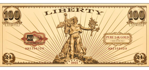 100 Mg Oro 2022 St. Gaudens' Liberty Foil Note