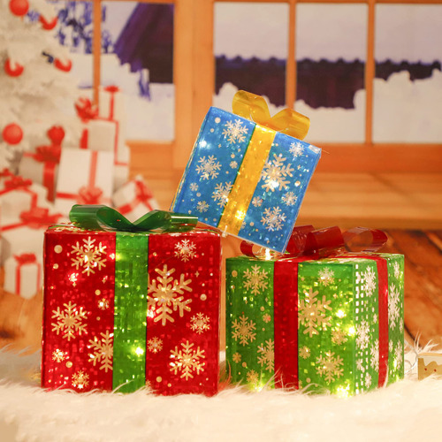 Caja Decorativa Navideña Luminosa De Hierro P, 3 Unidades, S