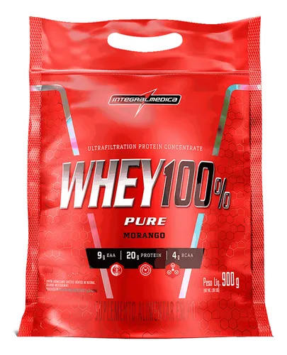 Whey 100% Pure Morango 900g Integralmedica - 21g de Proteína para...